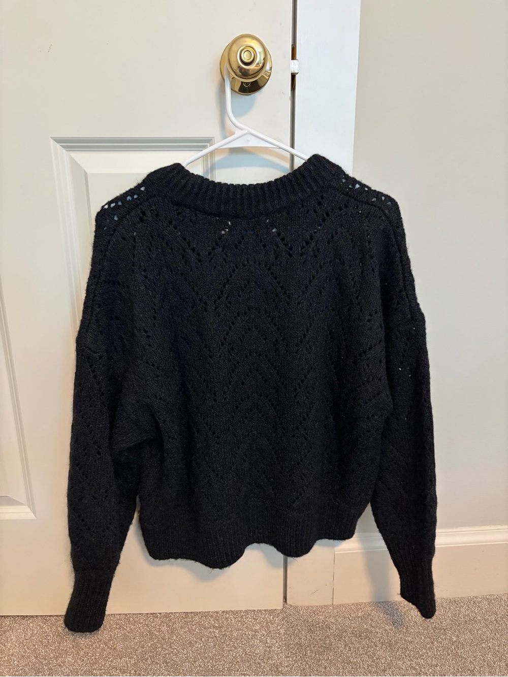 Black Open-Knit Crewneck Sweater - Women